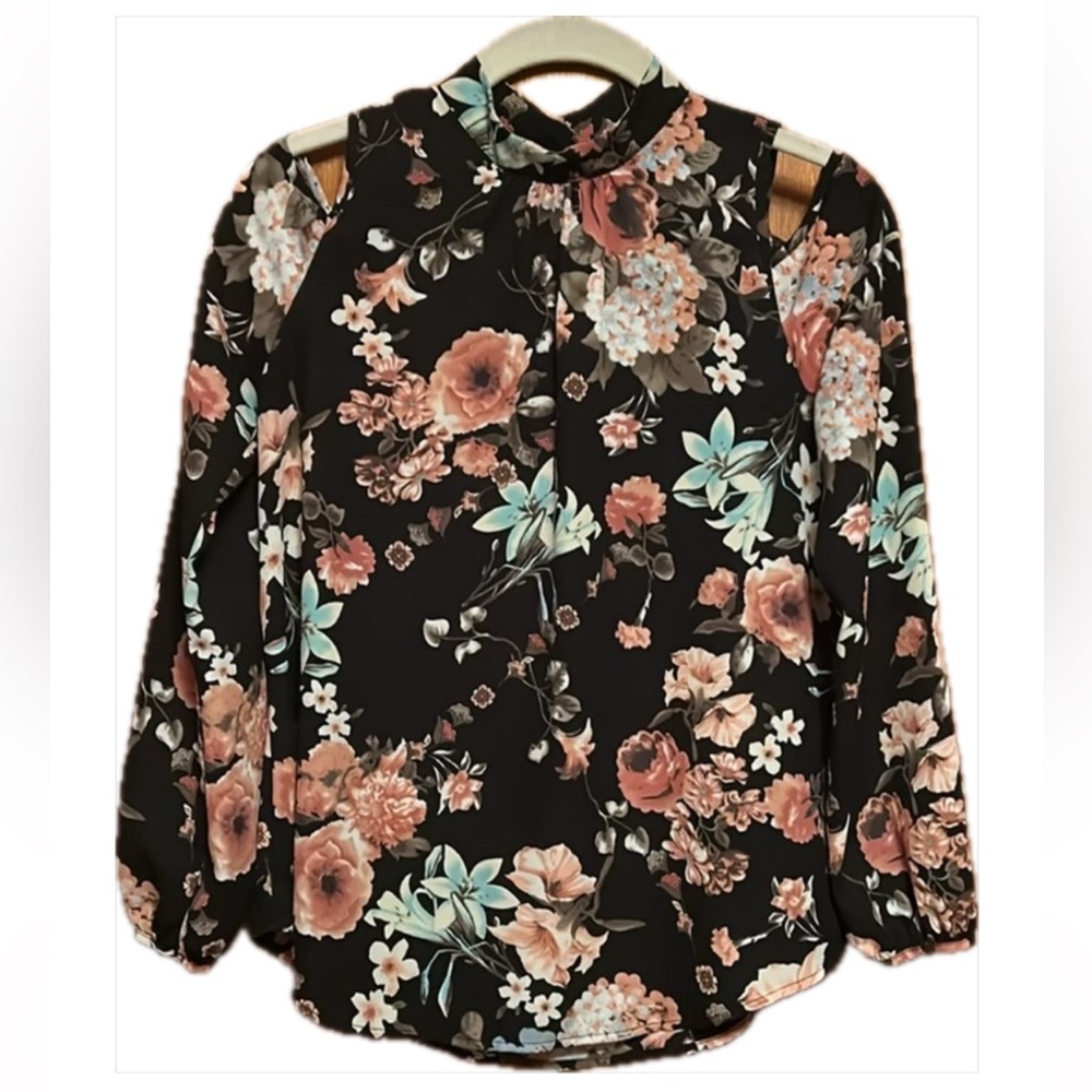 Sienna Sky Black Cold Shoulder Floral Blouse